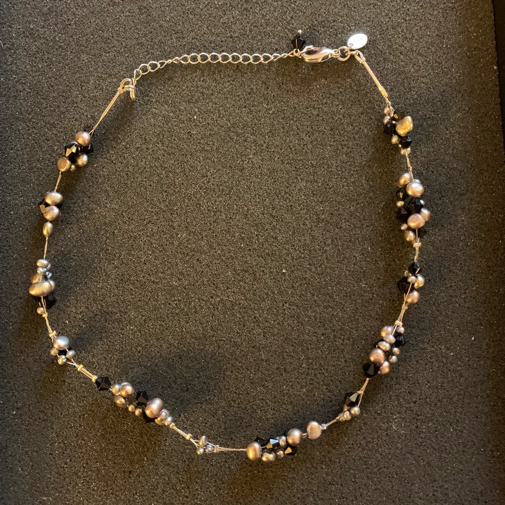 Lia Sophia Necklace Black Gray Silver